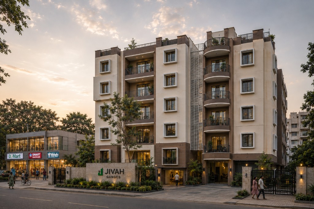 Jivah Ganges neighbourhood entrance with illuminated signage